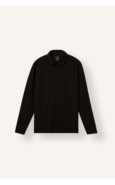 DeFacto Slim Fit Polo Yaka Penye Uzun Kollu Basic Gömlek Siyah