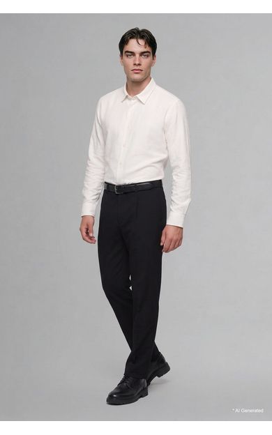 DeFacto Slim Fit Polo Yaka Penye Uzun Kollu Basic Gömlek Beyaz