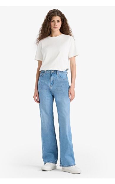 DeFacto 90's Wide Leg Yüksek Bel Uzun Jean Yıkamalı Pantolon E9106AX25AUNM85
