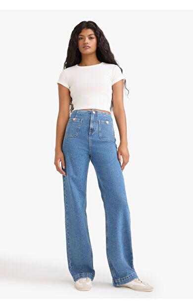 DeFacto 90's Wide Leg Yüksek Bel Düz Paça Uzun Jean Pantolon