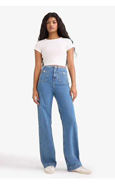 DeFacto 90's Wide Leg Yüksek Bel Düz Paça Uzun Jean Pantolon