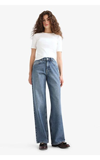 DeFacto Straight Wide Yüksek Bel Düz Paça Uzun Jean Pantolon E9130AX25AUNM28