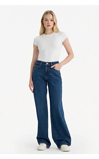 Straight Wide Yüksek Bel Düz Paça Uzun Jean Pantolon
