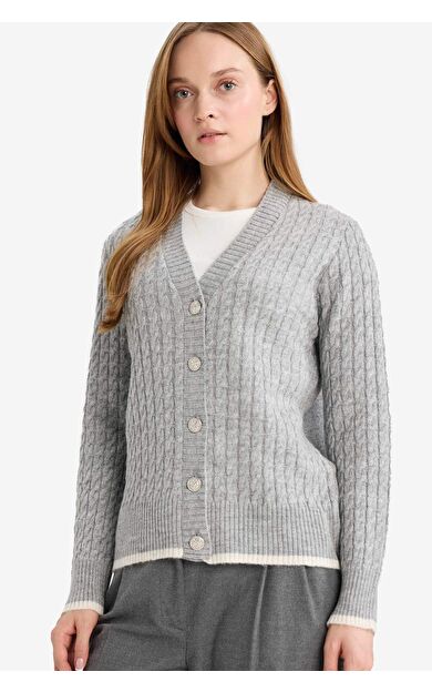 Regular Fit V Yaka Düğmeli Hırka