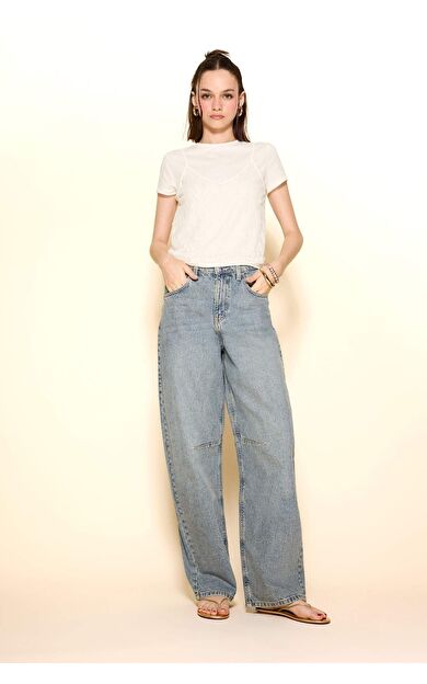 DeFacto Baggy Fit Yüksek Bel Uzun Jean Yıkamalı Pantolon E9152AX25AUNM28