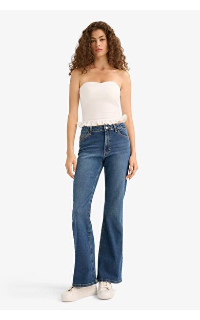 DeFacto Mia Flare Fit Normal Bel İspanyol Paça Uzun Jean Pantolon E9158AX25AUNM34