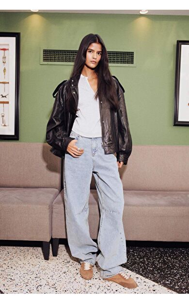 DeFacto Baggy Fit Yüksek Bel Uzun Jean Yıkamalı Pantolon E9164AX25AUNM85