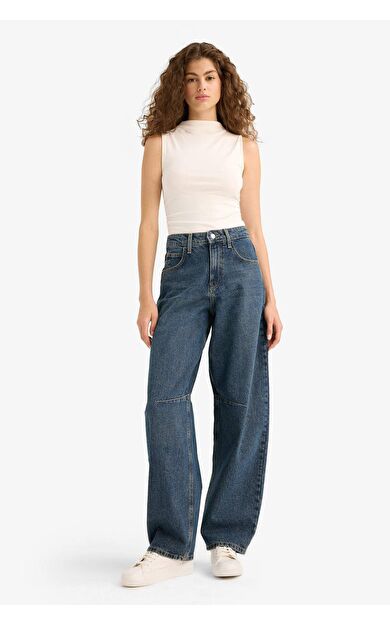 DeFacto Baggy Fit Yüksek Bel Düz Paça Uzun Jean Pantolon E9165AX25AUNM34
