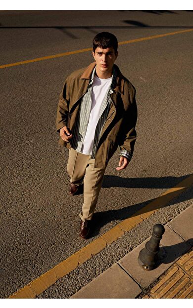 DeFacto Regular Fit Gömlek Yaka Pamuk Astarlı Pamuklu Mont