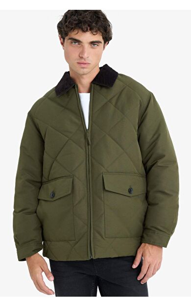 Relax Fit Gömlek Yaka Astarlı Kadife Yakalı Fermuarlı İç Cepli Mont