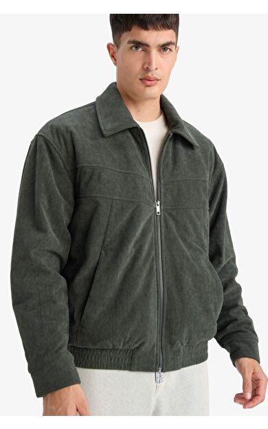 Oversize Geniş Kalıp Gömlek Yaka Fermuarlı Kadife Mont