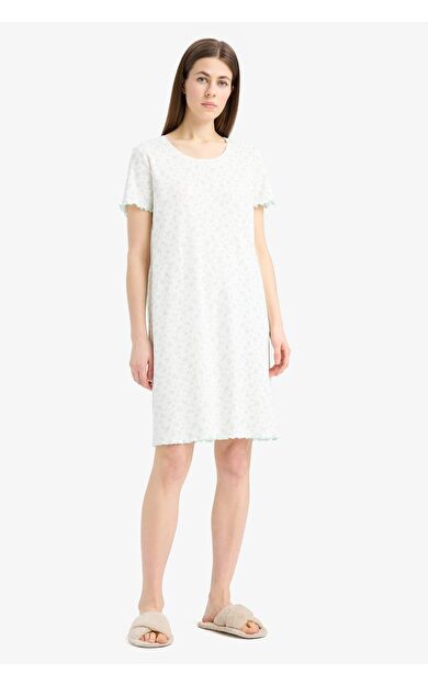 Fall in Love Bisiklet Yaka Fitilli Kaşkorse Kısa Kollu Gecelik