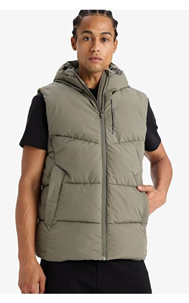 DeFacto DeFactoFit Regular Fit Kapüşonlu Su Geçirmez Fermuarlı Şişme Yelek