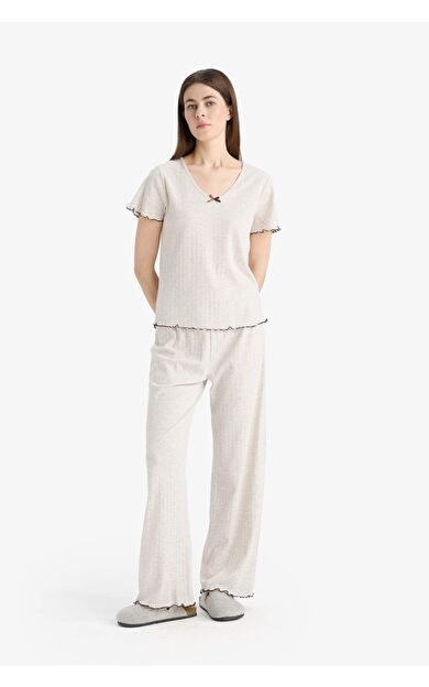 Fall in Love Pijama Takımı Kısa Kollu  Pijama Üstü Esnek Belli Uzun Pijama Altı