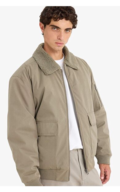 Su İtici Oversize Geniş Kalıp Gömlek Yaka Fermuarlı Peluş Yaka İç Cepli Mont