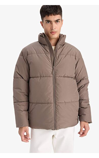 Su İtici Regular Fit Dik Yaka Fermuarlı Su Geçirmez Mont