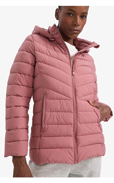 DeFactoFit Su İtici Regular Fit Kapüşonlu Fermuarlı Cepli Şişme Mont