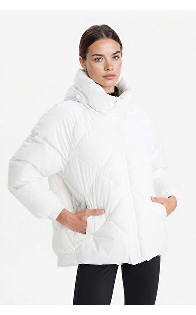 DeFacto DeFactoFit Su İtici Oversize Fit Geniş Kalıp Kapüşonlu Fermuarlı Cepli Şişme Mont
