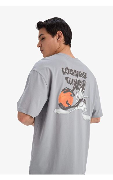 DeFacto Looney Tunes Boxy Fit Bisiklet Yaka Sırt Baskılı Kısa Kollu Tişört E9293AX25AUGR454