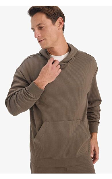 DeFacto Boxy Fit Kapüşonlu Jakarlı Sweatshirt E9308AX25AUBN571