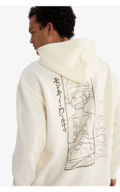 One Piece Boxy Fit Kapüşonlu Sırt Baskılı Sweatshirt