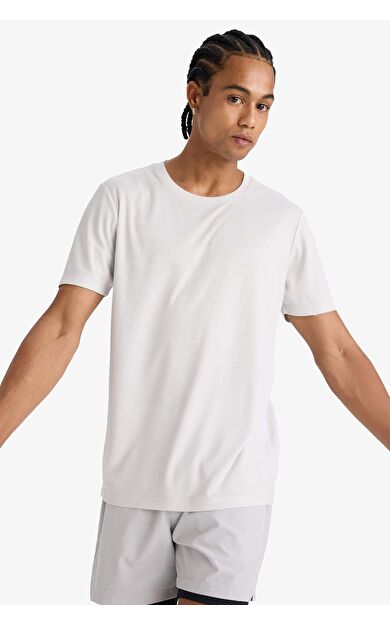 DeFactoFit Slim Fit Dar Kesim Bisiklet Yaka Baskılı Sporcu Kısa Kollu Tişört E9318AX25AUGR493