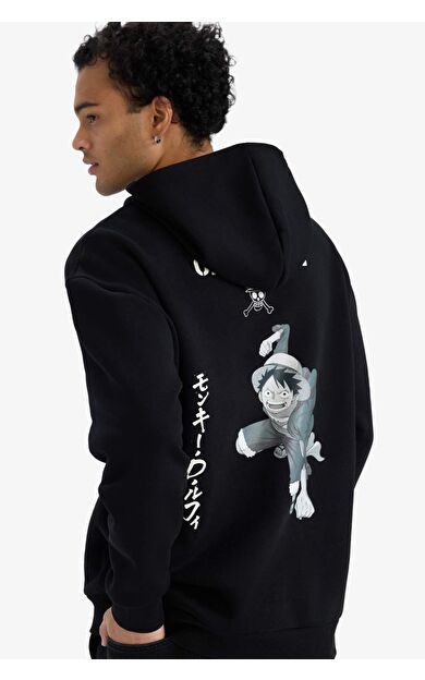 One Piece Boxy Fit Kapüşonlu Baskılı Sweatshirt