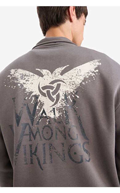 DeFacto Vikings Valhalla Boxy Fit Bisiklet Yaka Baskılı Sweatshirt