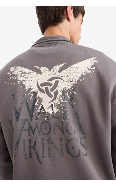 Vikings Valhalla Boxy Fit Bisiklet Yaka Baskılı Sweatshirt