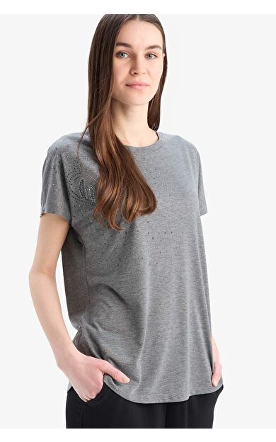 DeFacto Bisiklet Yaka Basic Düz Kısa Kollu Tişört E9333AX25SMAR53