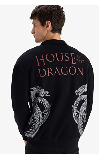 DeFacto House Of The Dragon Boxy Fit Dik Yaka Fermuarlı Sırt Baskılı Sweatshirt
