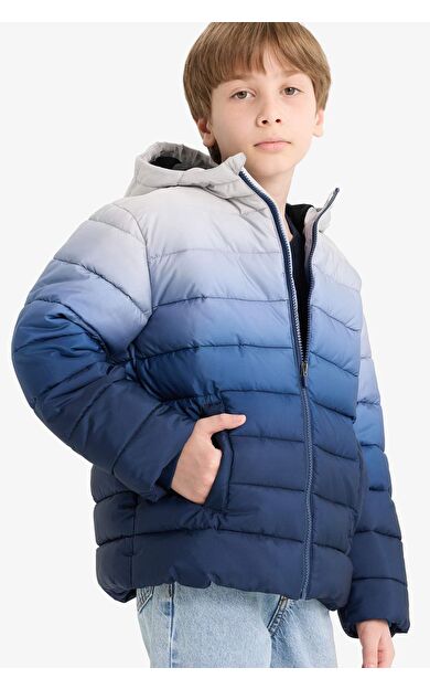 Erkek Çocuk Su İtici Kapüşonlu Polar Astarlı Fermuarlı Şişme Mont E9345A825WNNV147