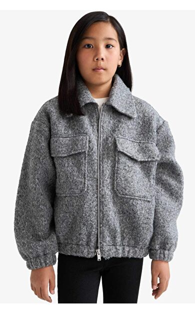 Kız Çocuk Polo Yaka Fermuarlı Bomber Mont