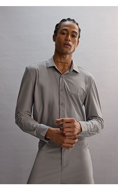 DeFacto DeFactoFit Slim Fit Dar Kesim Gömlek Yaka Uzun Kollu Gömlek