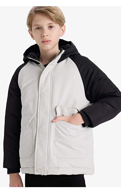 Erkek Çocuk Su İtici Kapüşonlu Polar Astarlı Parka