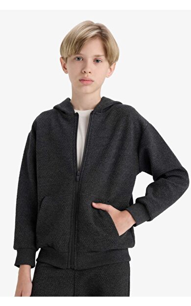 DeFacto Erkek Çocuk Kapüşonlu Okul Fermuarlı Sweatshirt