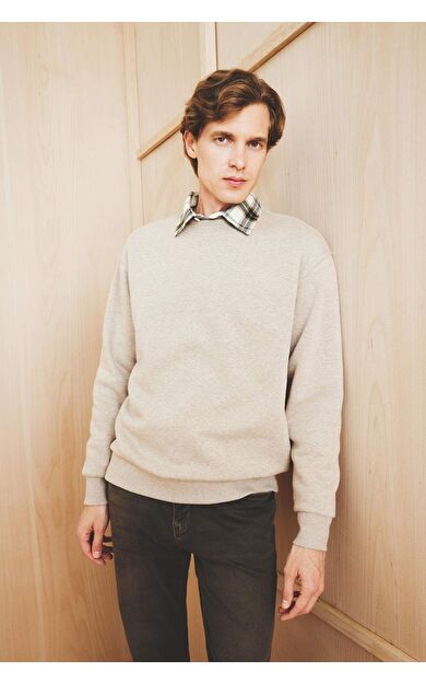 Relax Fit Bisiklet Yaka Kalın Kumaş Sweatshirt