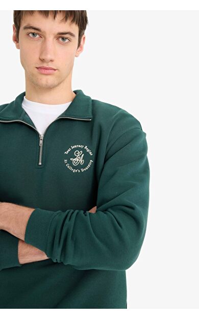 DeFacto Boxy Fit Dik Yaka Fermuarlı Baskılı Sweatshirt E9416AX25AUGN536