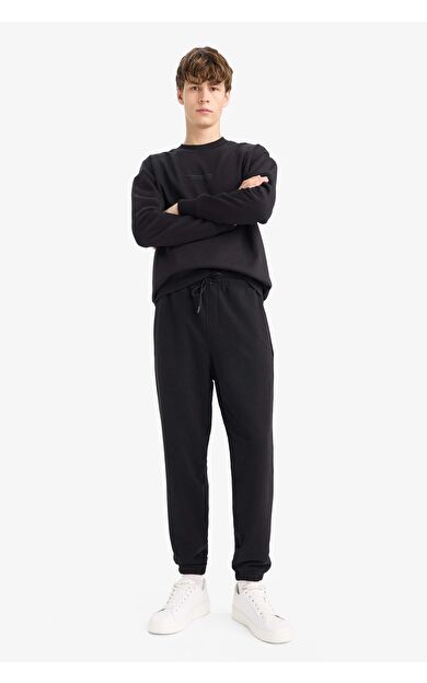 DeFacto Regular Fit Beli Bağcılı Paçası Lastikli Cepli Basic Düz Jogger Eşofman Altı