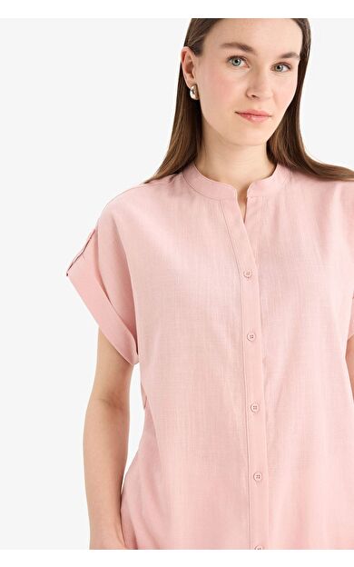 DeFacto Regular Fit Apaş Yaka Flamlı Pamuk Kısa Kollu Gömlek