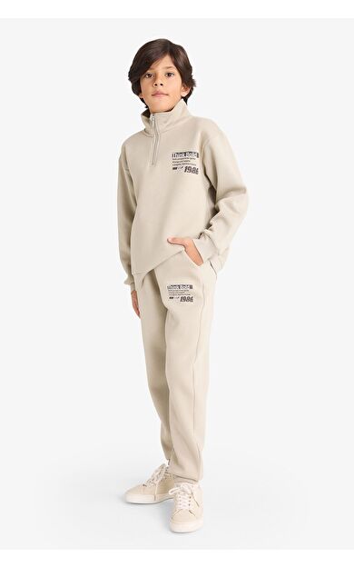 DeFacto Erkek Çocuk Regular Fit Slogan Baskılı Kalın Sweatshirt Kumaşı Pantolon