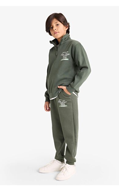 Erkek Çocuk Regular Fit Slogan Baskılı Kalın Sweatshirt Kumaşı Pantolon