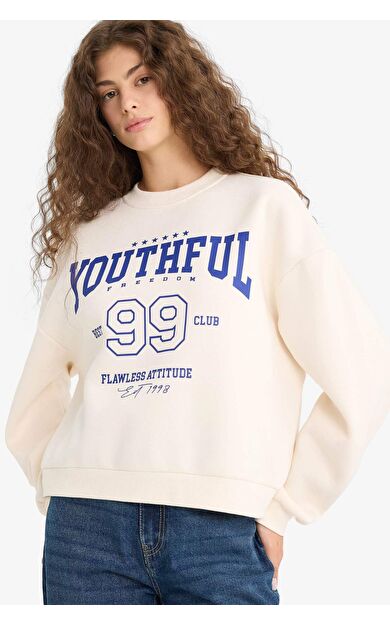 DeFacto Regular Fit Bisiklet Yaka Baskılı Sweatshirt E9502AX25WNWT32