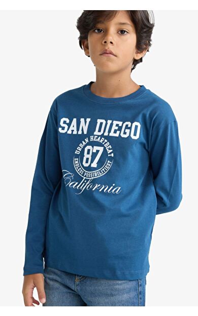 Erkek Çocuk Bisiklet Yaka Baskılı Uzun Kollu Tişört