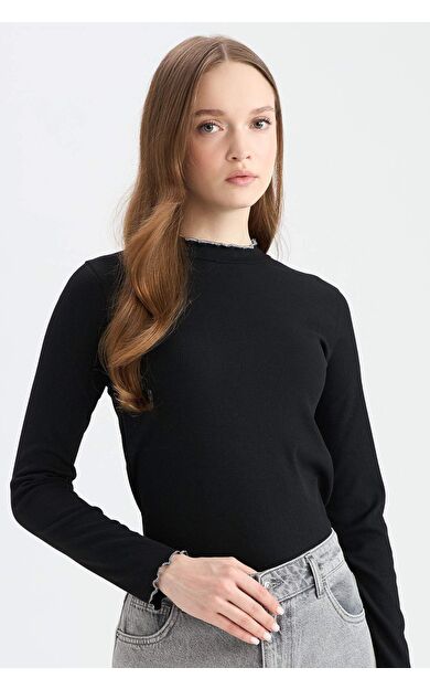 DeFacto Fitilli Kaşkorse Basic Düz Uzun Kollu Tişort Tunik E9540AX25SPBK81