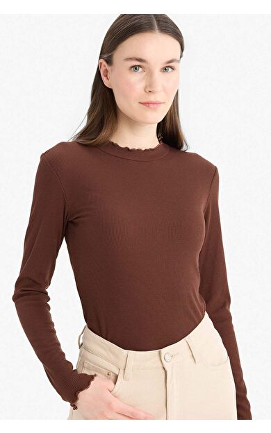 DeFacto Fitilli Kaşkorse Basic Düz Uzun Kollu Tişort