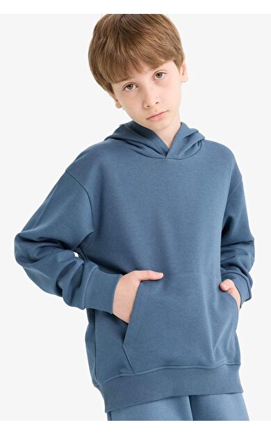 DeFacto Erkek Çocuk Basic Düz Kapüşonlu Sweatshirt E9558A825AUIN257