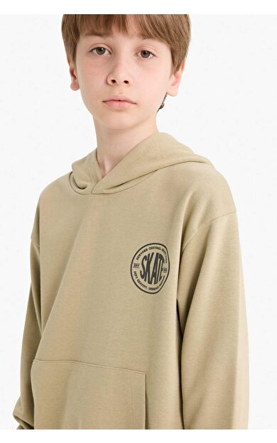 DeFacto Erkek Çocuk Kapüşonlu Baskılı Okul Sweatshirt