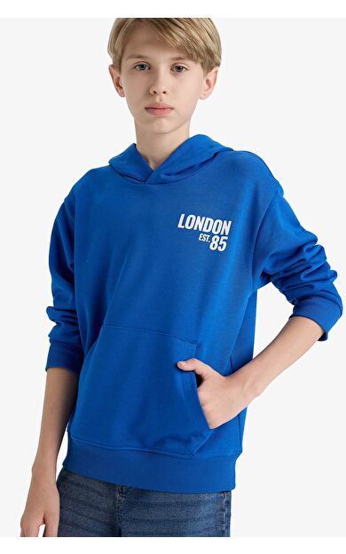 DeFacto Erkek Çocuk Kapüşonlu Baskılı İçi Yumuşak Tüylü Okul Sweatshirt