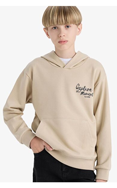 DeFacto Erkek Çocuk Baskılı Kapüşonlu İçi Yumuşak Tüylü Okul Sweatshirt
